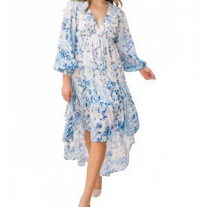 Flying Tomato Women’s High-Low Maxi Dress With Tiered Skirt In Blue/white